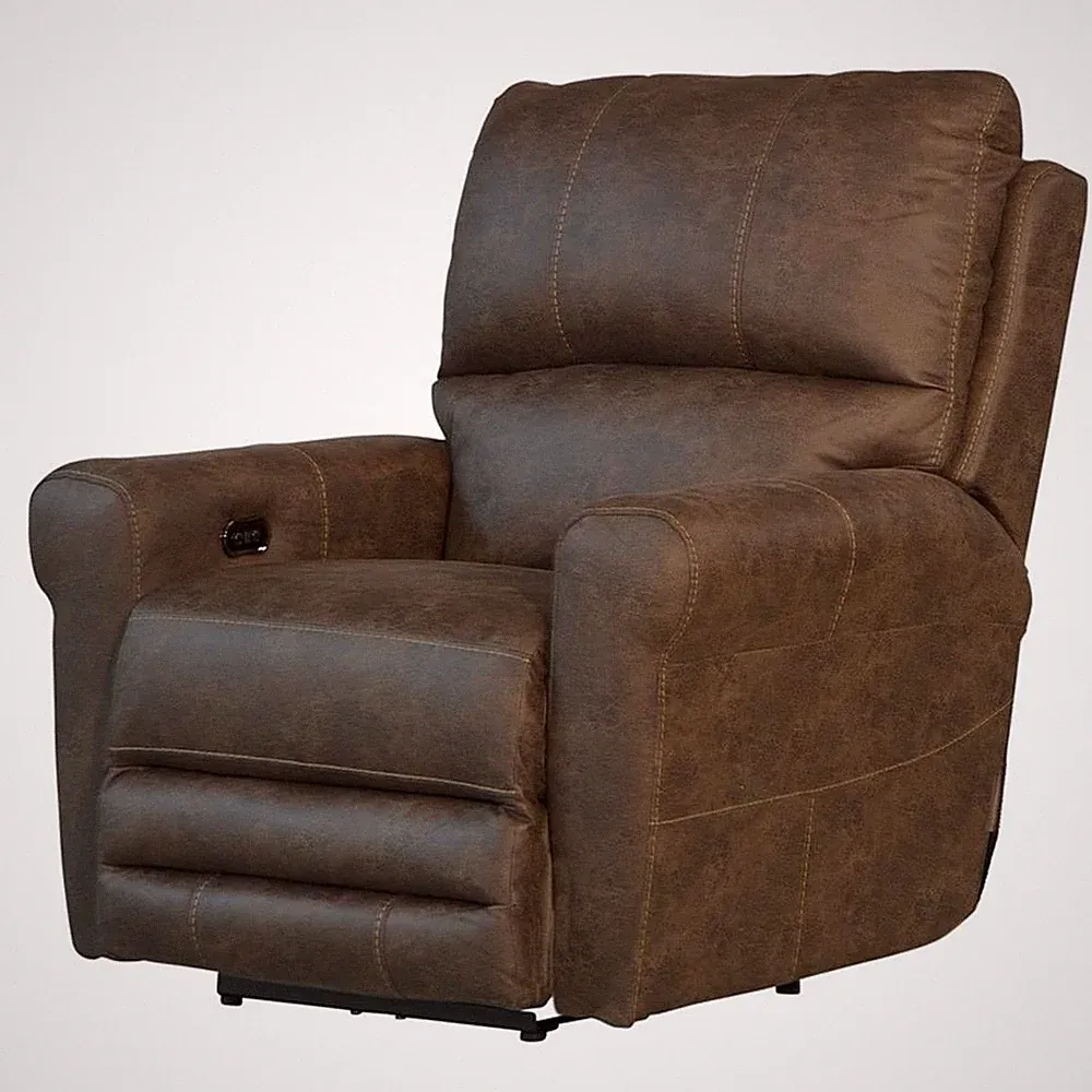 Bowery Hill Power Wall Hugger Recliner in Brown Polyester Fabric