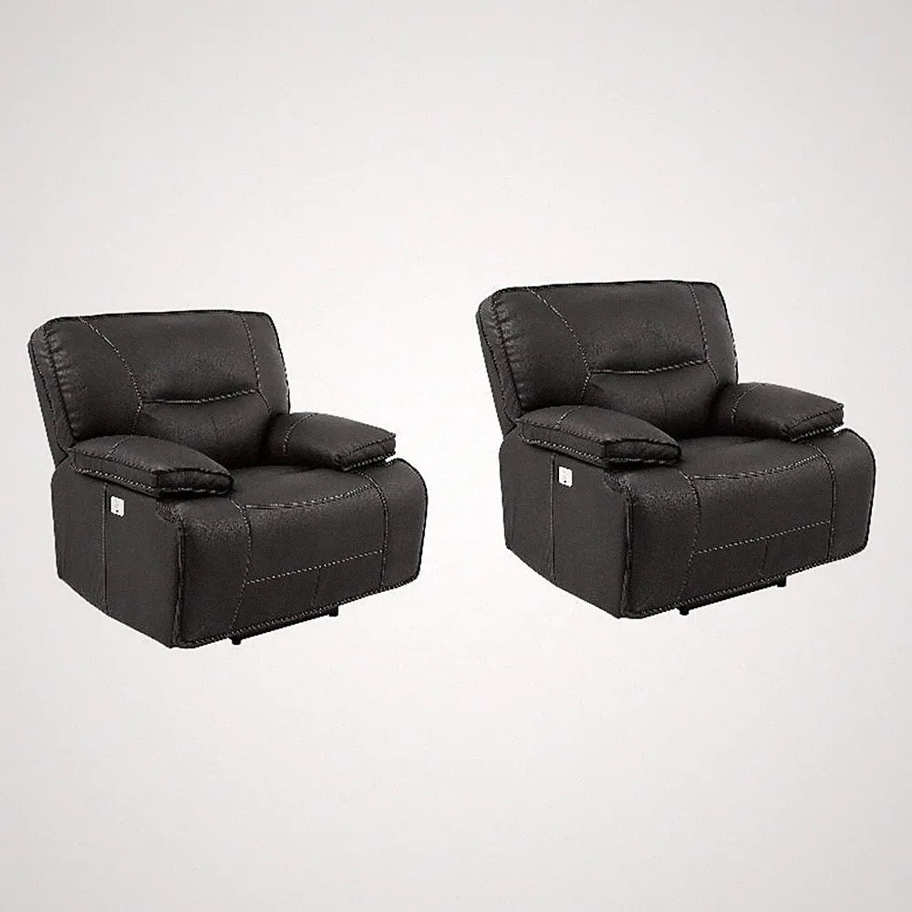 Pemberly Row Contemporary Fabric Black Power Recliner Two Pack