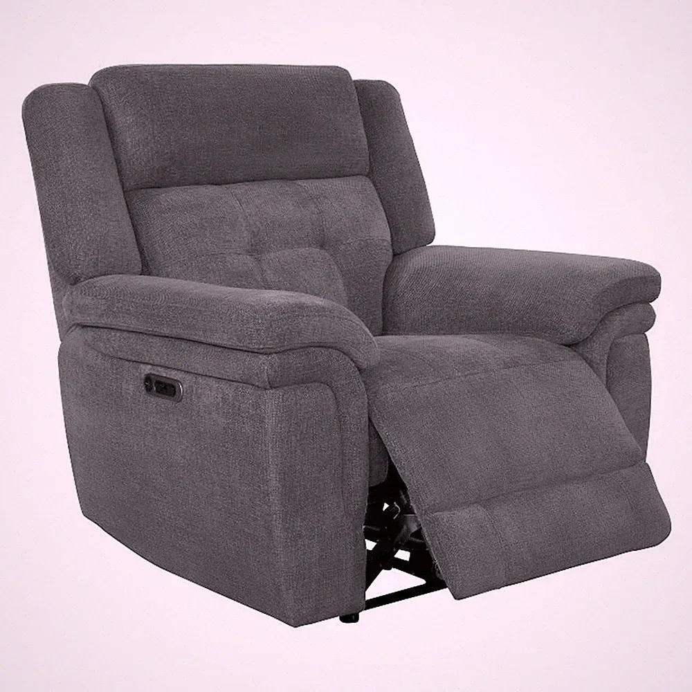 Pemberly Row Contemporary Fabric Bristol Grey Power Recliner P2