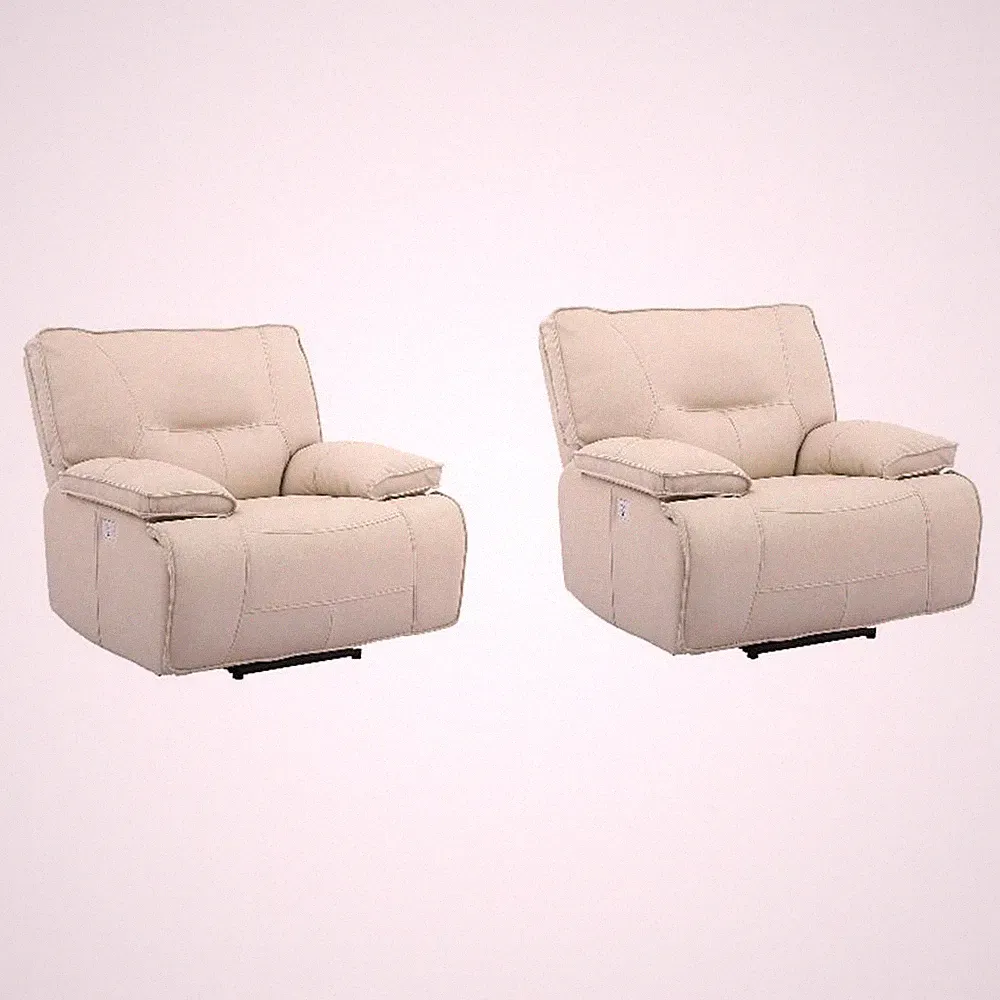 Pemberly Row Contemporary Fabric Oyster Power Recliner Two Pack