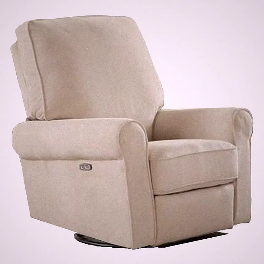 Pemberly Row Contemporary Wood Fabric Power-USB Glider Recliner in Ivory