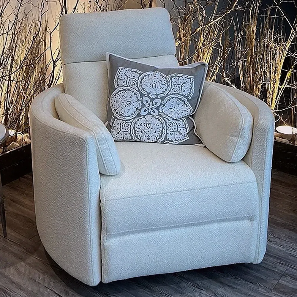 Pemberly Row Fabric Power Swivel Glider Recliner in Revel Oyster / White