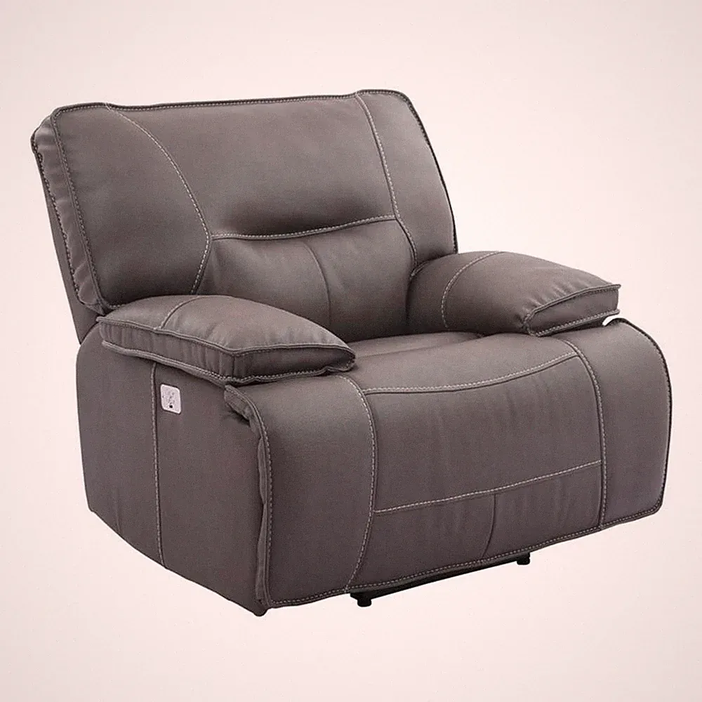 Pemberly Row Modern Fabric Power Recliner in Haze Gray Finish
