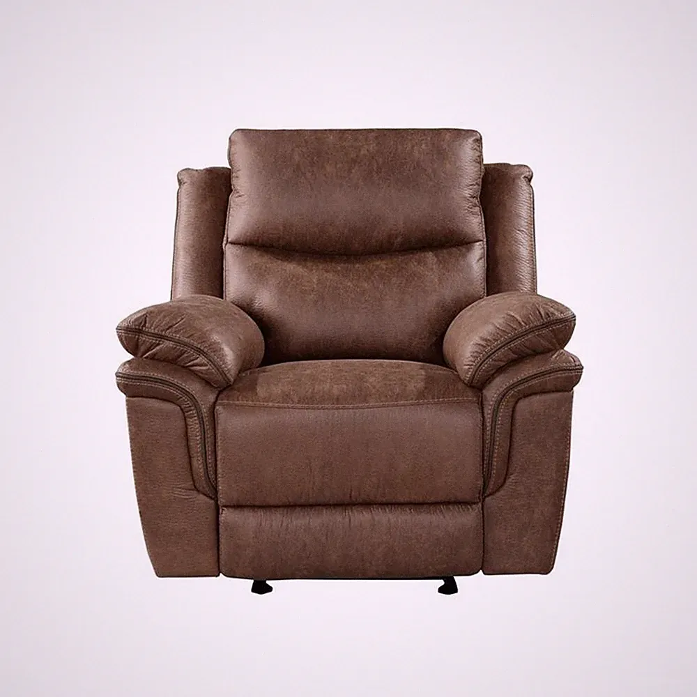 Pemberly Row Modern Polyester Fabric Power Glider Recliner in Brown
