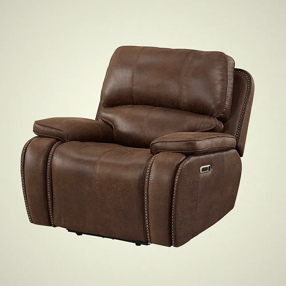 Pemberly Row Power Motion Recliner-Power Head Recliner-Brown