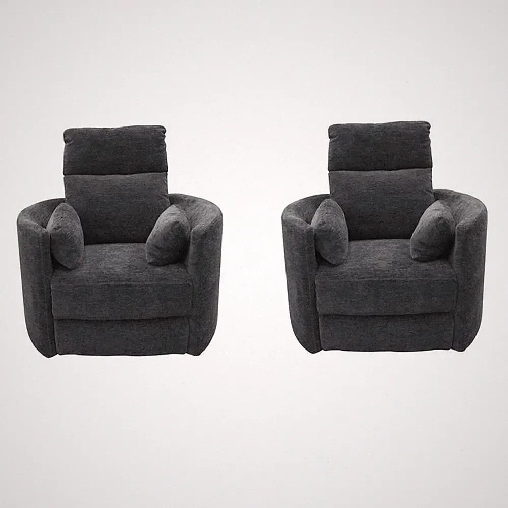 Pemberly Row Set of 2 Polyester Fabric Power Swivel Glider Recliner in Black