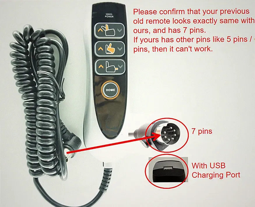 Remote Control For Flexsteel Oscar Power Lift Chair Recliner With USB 7 Buttons