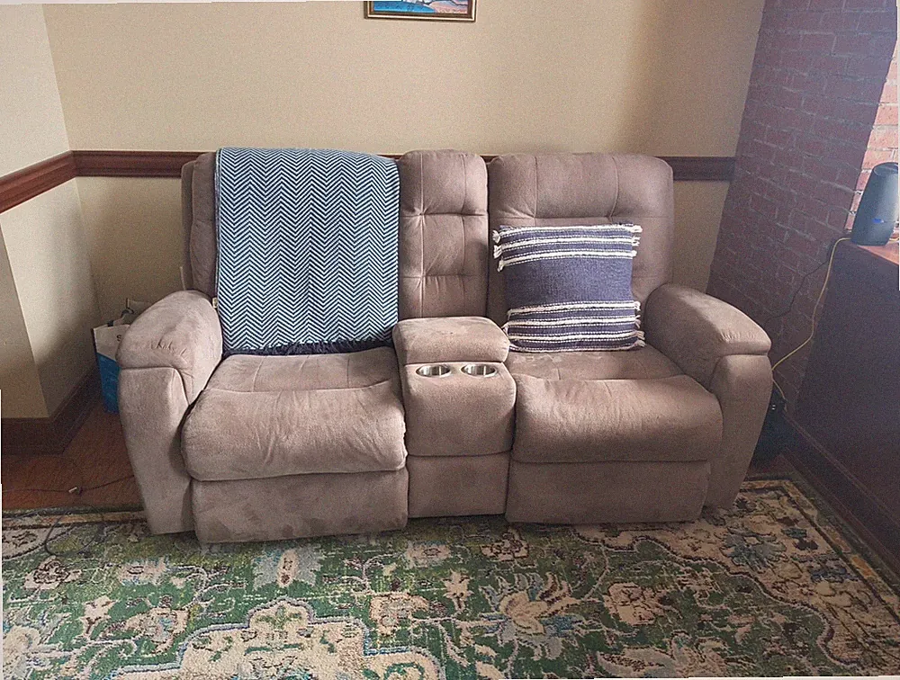 Score Power Reclining Loveseat W/ Console & Power Hdrsts, Gray, Faux Leather, US